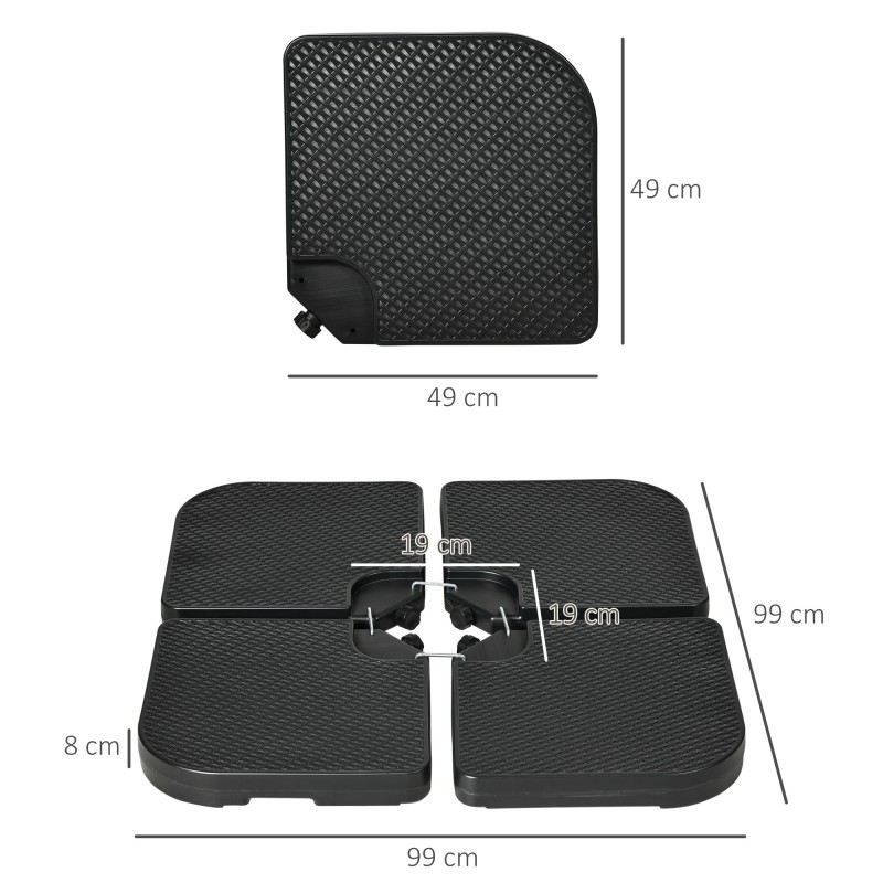 Sivuvarjon jalustan painolevysarja HDPE 100 x 100 x 8 cm 4-osainen musta