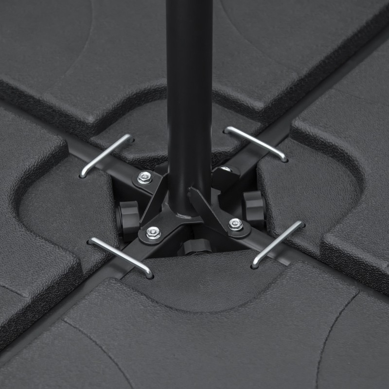 Aurinkovarjon jalustan täytettävät painolevyt HDPE, 4 osaa, 104 x 104 x 7,5 cm, musta