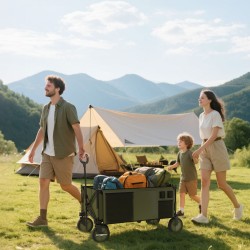 Taitettava kuljetusvaunu teräsrunko 108 x 55 x 93 cm 120 kg vihreä 5 sivutaskua