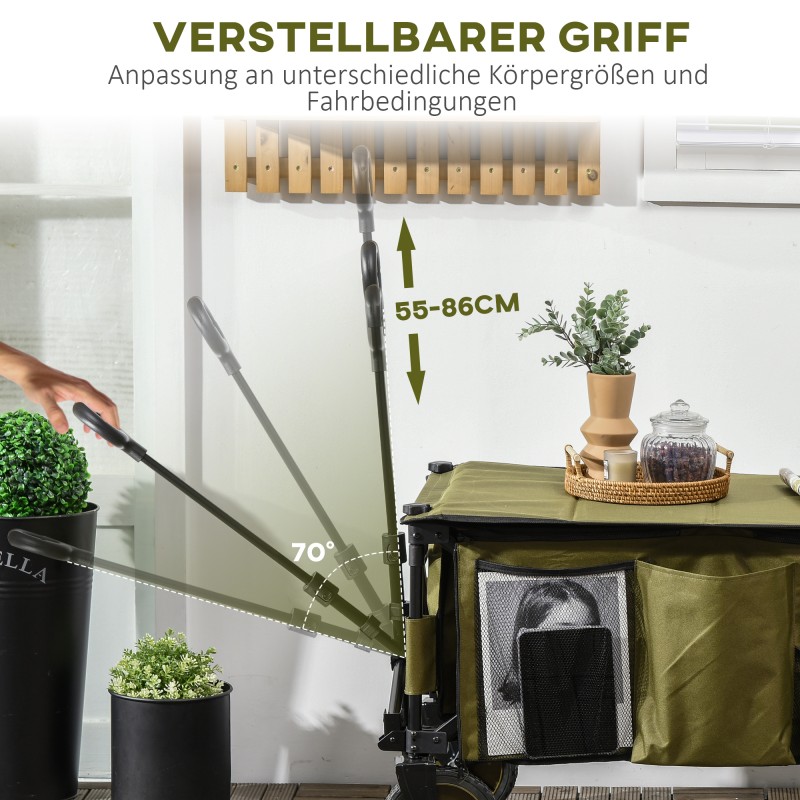 Taitettava kuljetusvaunu teräsrunko 108 x 55 x 93 cm 120 kg vihreä 5 sivutaskua