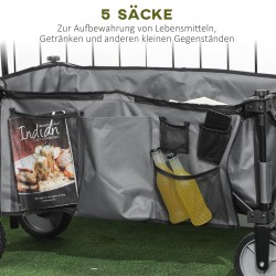 Taittuva kuljetusvaunu teräsrunko 120 kg 108 x 55 x 93 cm tummanharmaa 5 sivutaskua