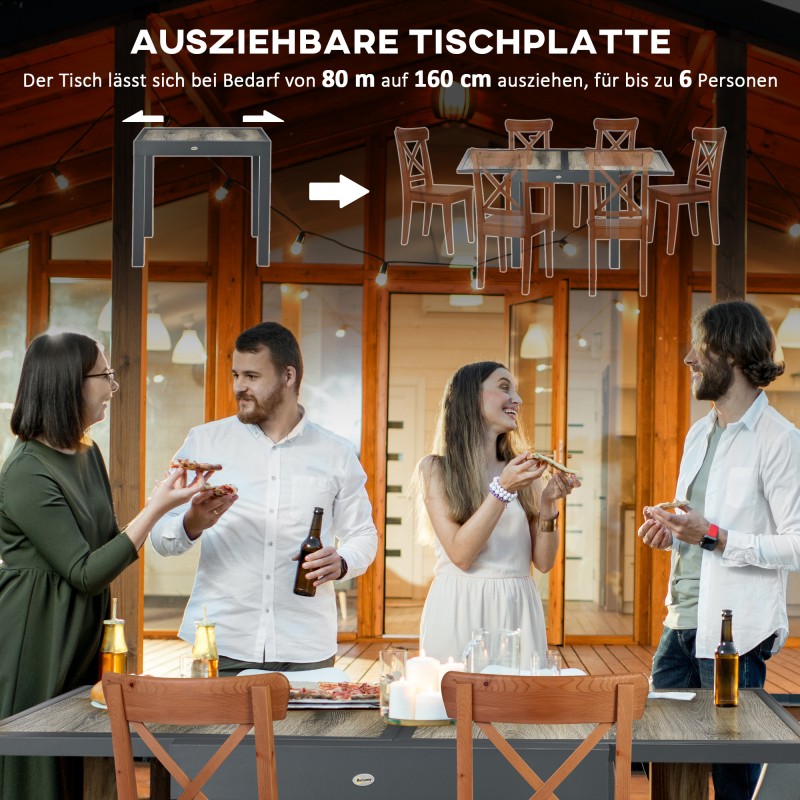 Jatkettava ulkopöytä alumiinirungolla ja puukuvioidulla kannella 80/160 x 80 x 75 cm beige/harmaa