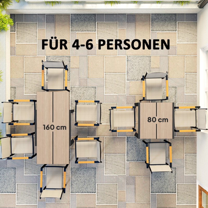 Jatkettava puutarhapöytä ulkokäyttöön alumiinia 80–160x80 cm 4–6 hengelle luonnonpuu/tummanharmaa