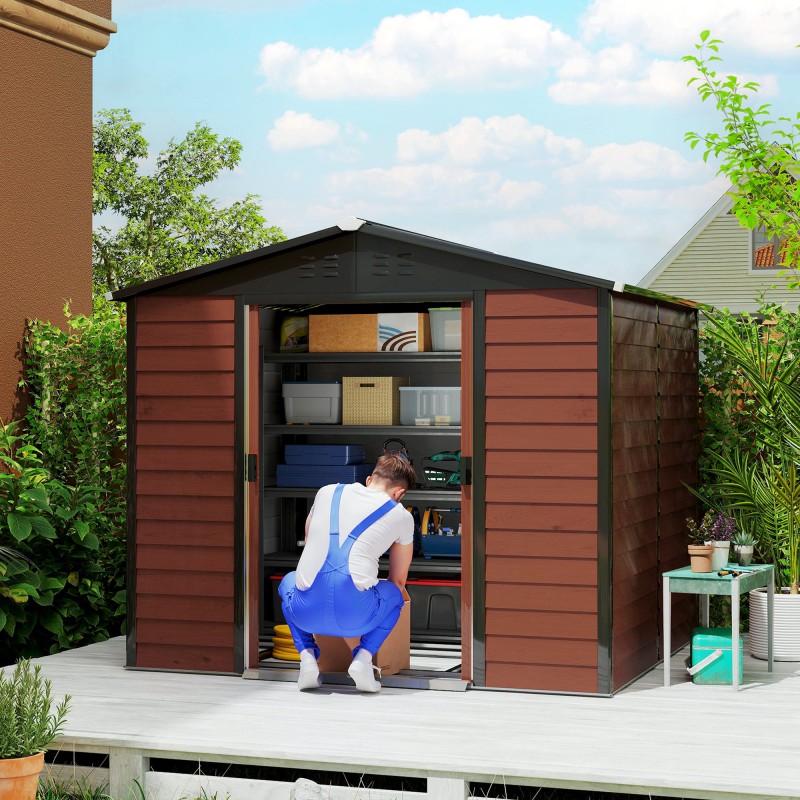 Metallinen pihavarasto puutarhatyökaluille 240 x 206 x 198 cm teak