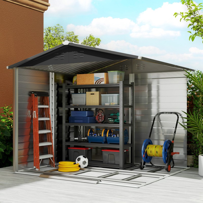 Metallinen pihavarasto puutarhatyökaluille 240 x 206 x 198 cm teak