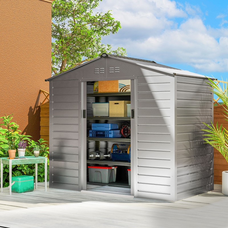 Pihavarasto metallia 2,43 m² 213 x 131 x 192 cm harmaa, liukuovi, harjakatto