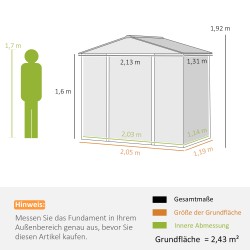 Pihavarasto metallia 2,43 m² 213 x 131 x 192 cm harmaa, liukuovi, harjakatto