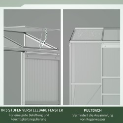 Seinää vasten asennettava kasvihuone polykarbonaatti ja alumiini 192 x 68 x 196 cm hopea