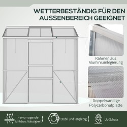 Seinää vasten asennettava kasvihuone polykarbonaatti ja alumiini 192 x 68 x 196 cm hopea