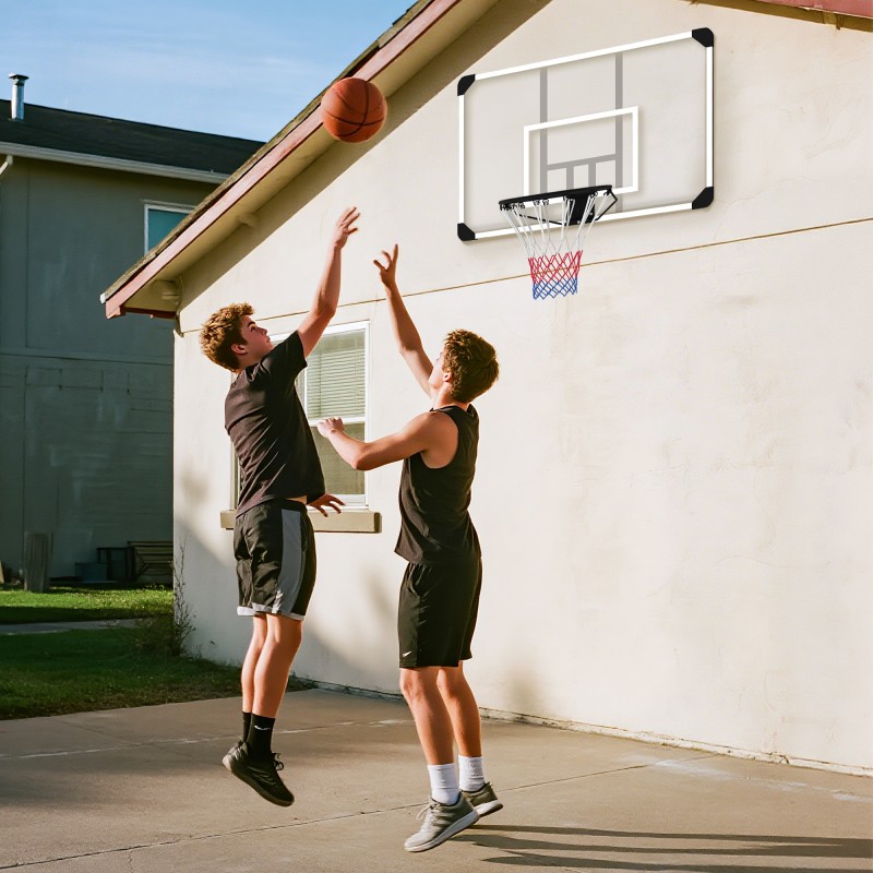 Koripallokori seinäkiinnitys nuorille ja aikuisille teräsrunko murtumaton taustalevy 113 x 61 x 73 cm musta