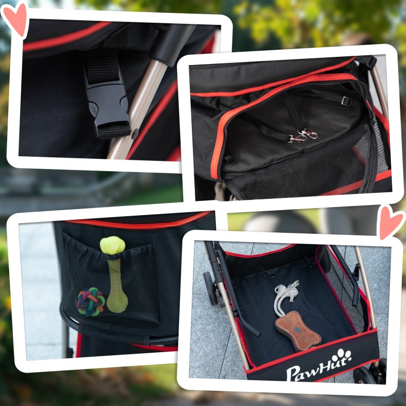 Lemmikkirattaat koiralle ja kissalle 2-in-1 kantolaukku ja autosistuin 10 kg teräsrunko 82 x 49,5 x 98 cm punainen