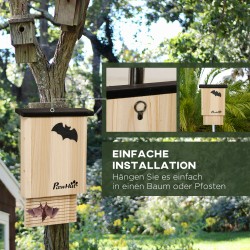 Lepakkopönttösetti ulkokäyttöön, kuusi, 25 x 6 x 37,5 cm, 3 kpl, luonnonvärinen/musta