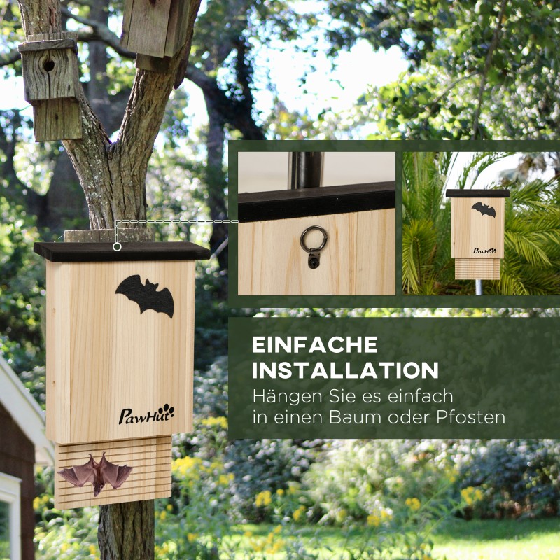 Lepakkopönttösetti ulkokäyttöön, kuusi, 25 x 6 x 37,5 cm, 3 kpl, luonnonvärinen/musta