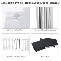 Taitettava paviljonki ulkokäyttöön teräsrungolla, 3x3 m, 2 seinää, vaaleanharmaa