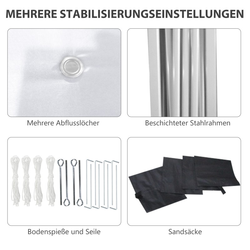 Taitettava paviljonki ulkokäyttöön teräsrungolla, 3x3 m, 2 seinää, vaaleanharmaa