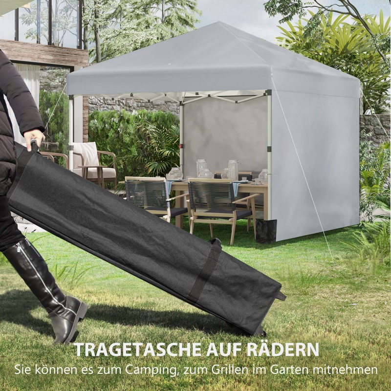 Taitettava paviljonki ulkokäyttöön teräsrungolla, 3x3 m, 2 seinää, vaaleanharmaa