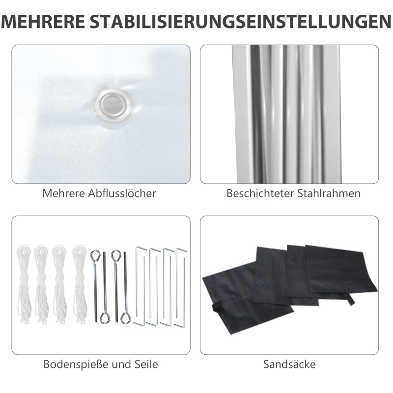 Taitettava paviljonki ulkokäyttöön teräsrungolla 3 x 3 m, 2 sivuseinää, kuljetuslaukku, valkoinen