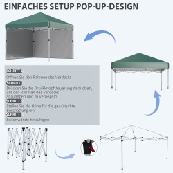 Kokoontaitettava puutarhakatos 3x3 m, teräsrunko, 2 sivuseinää, kantokassi, vihreä