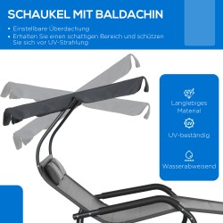 Kahden hengen ulkolepotuoli katoksella, teräsrunko, 200 x 139 x 140 cm, tummanharmaa