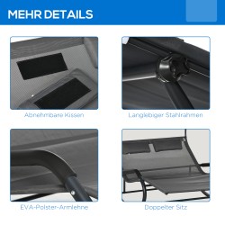 Kahden hengen ulkolepotuoli katoksella, teräsrunko, 200 x 139 x 140 cm, tummanharmaa