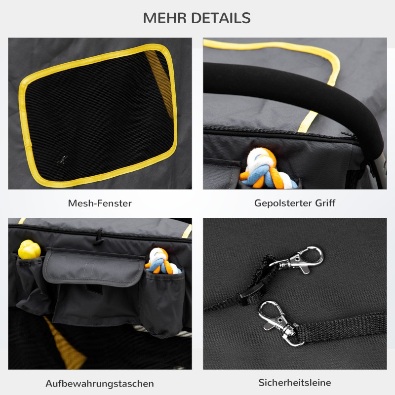 Koiran kuljetusvaunu 30 kg asti, taittuva One-click-järjestelmä, 2 turvaremmiä, tummanharmaa