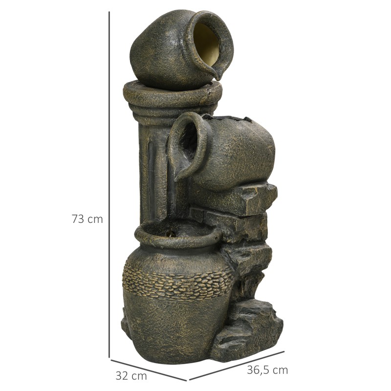 Puutarhasuihkulähde, 3-tasoinen, säänkestävä hartsia, 36,5 x 32 x 73 cm, tummanharmaa