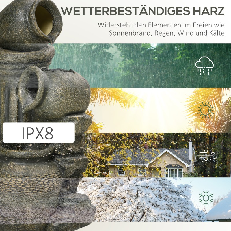 Puutarhasuihkulähde, 3-tasoinen, säänkestävä hartsia, 36,5 x 32 x 73 cm, tummanharmaa