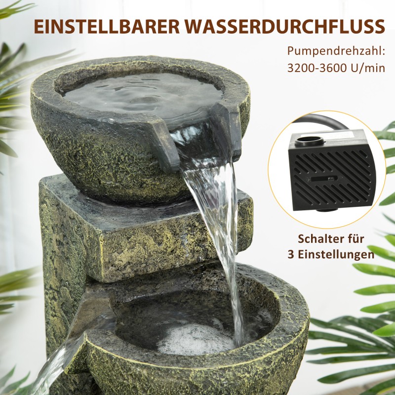 Puutarhasuihkulähde ulkokäyttöön, hartsi, monitasoinen, säädettävä pumppu, 25 x 24 x 60 cm, harmaa