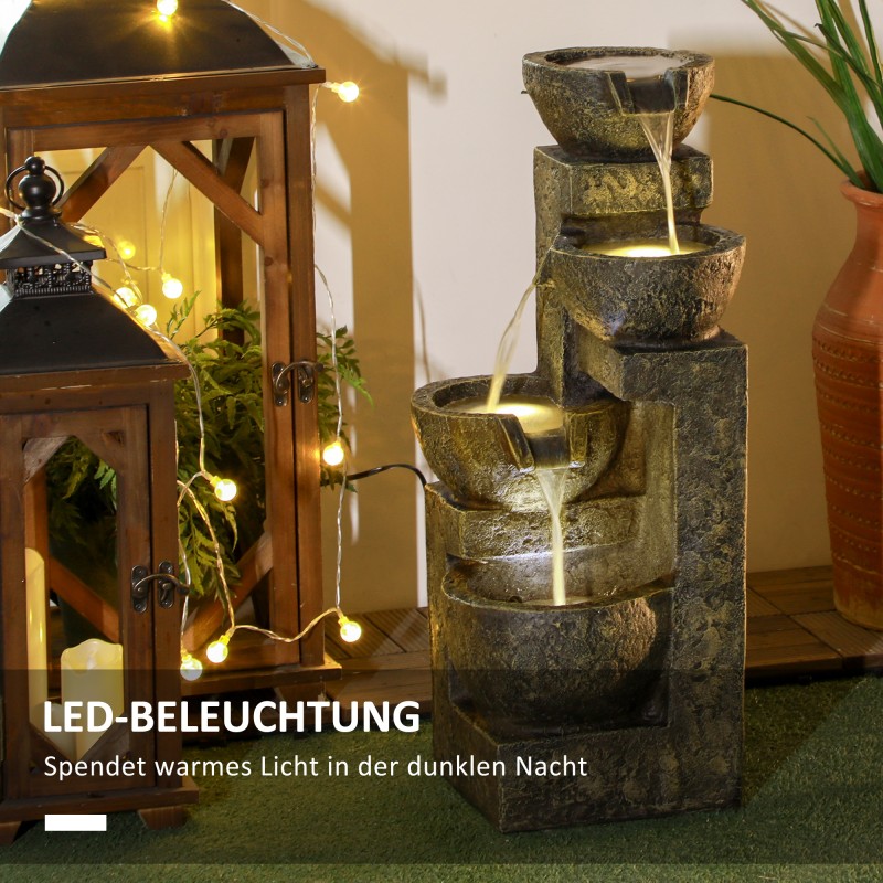 Puutarhasuihkulähde 4-tasoinen vesiputous, hartsi, 25 x 24 x 60 cm, musta