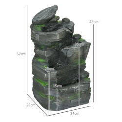 Puutarhan vesikoriste 4-tasoinen kivilook aurinkokennolla ja LED-valoilla 57 cm harmaa/ruskea hartsi