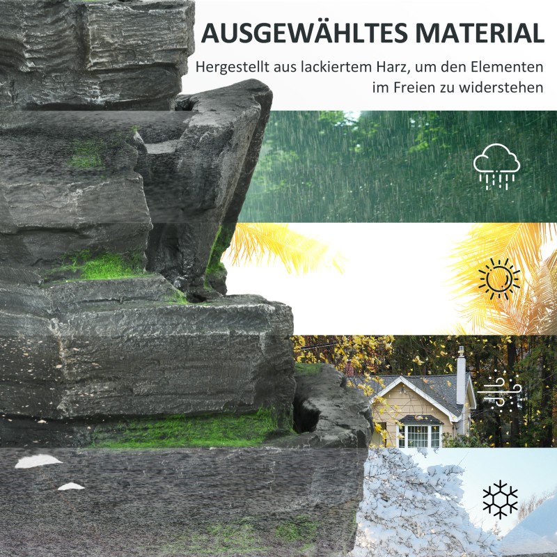 Puutarhan vesikoriste 4-tasoinen kivilook aurinkokennolla ja LED-valoilla 57 cm harmaa/ruskea hartsi