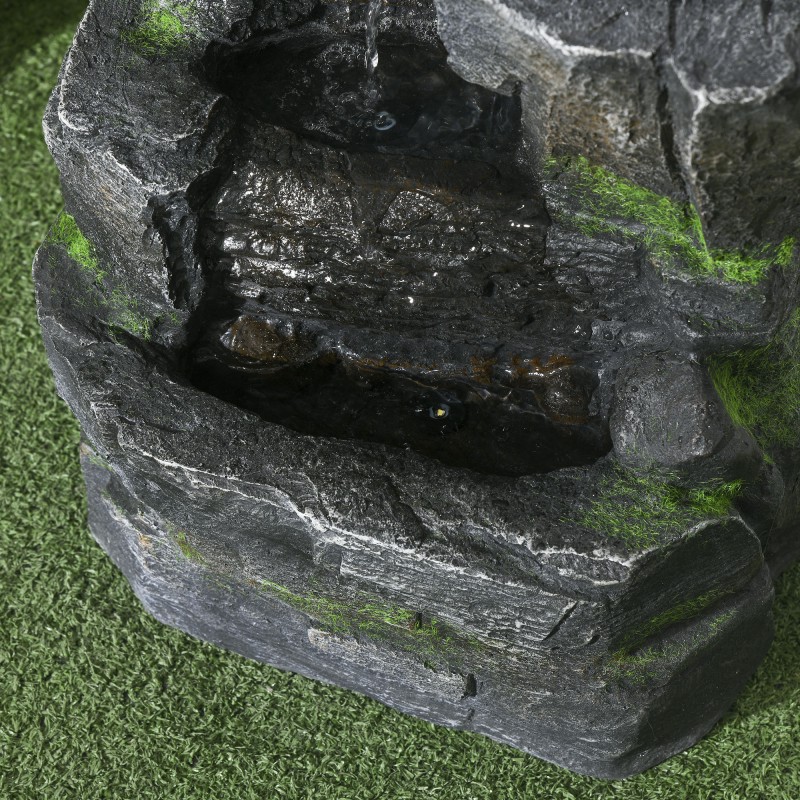 Puutarhan vesikoriste 4-tasoinen kivilook aurinkokennolla ja LED-valoilla 57 cm harmaa/ruskea hartsi