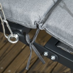 Riippukeinu ulkokäyttöön yhdelle, teräsrunko, kallistettava katos, pehmuste ja tyyny, 108 x 145 x 169 cm, tummanharmaa