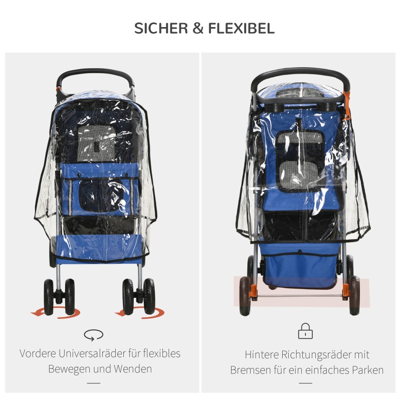 Lemmikkirattaat koiralle ja kissalle, kokoontaitettavat, kantavuus 10 kg, sininen