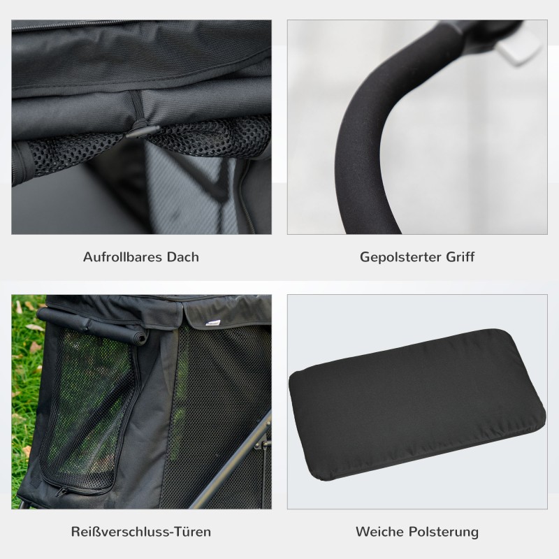 Koiranrattaat pienille ja keskikokoisille koirille, teräsrunko, 102 x 62 x 105 cm, musta