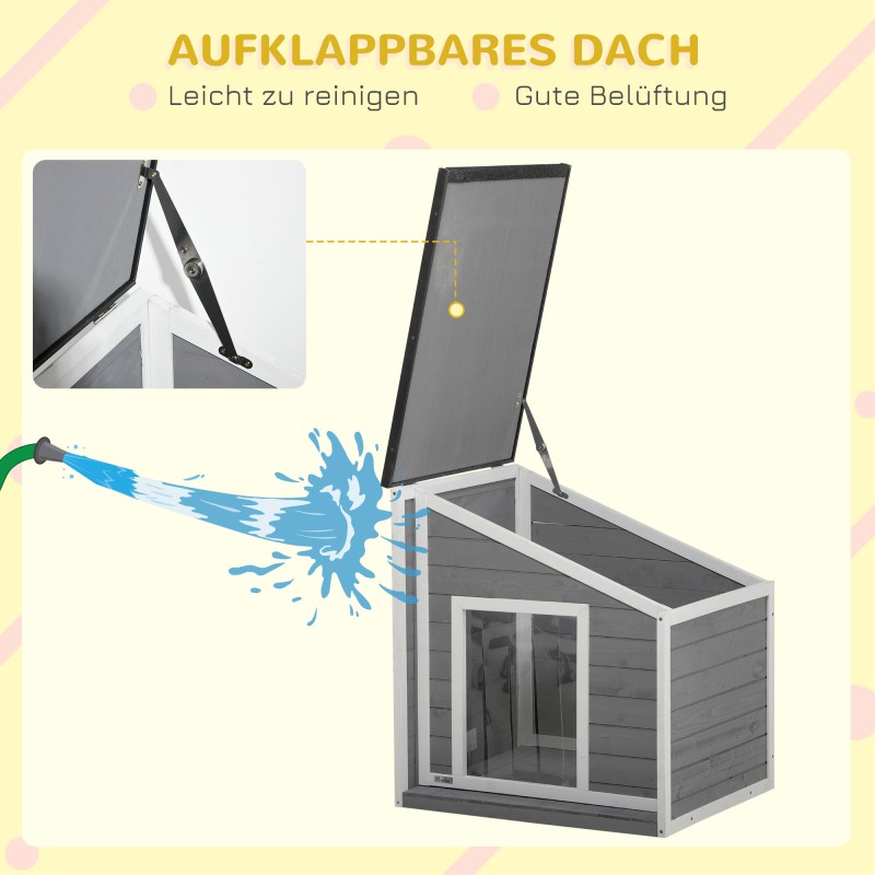 Koirankoppi pienille koirille, täyspuu, asfalttikatto, ulkokäyttöön, 71 x 58 x 77 cm, harmaa-valkoinen