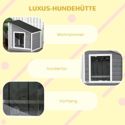 Koirankoppi pienille koirille, täyspuu, asfalttikatto, ulkokäyttöön, 71 x 58 x 77 cm, harmaa-valkoinen