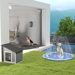 Koirankoppi pienille koirille, täyspuu, asfalttikatto, ulkokäyttöön, 71 x 58 x 77 cm, harmaa-valkoinen