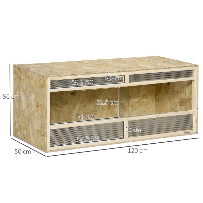 Terraario matelijoille ja sammakkoeläimille, OSB-puu ja lasi, liukuovet, 120 x 50 x 50 cm, puu