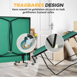Pingispöytä sisäkäyttöön, kokoontaitettava, pyörillä, setti mailoilla ja palloilla, 274 x 152,5 x 76 cm, vihreä