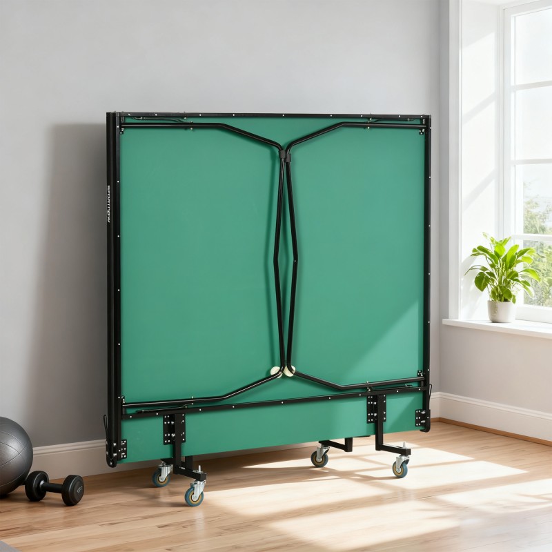 Pingispöytä sisäkäyttöön, kokoontaitettava, pyörillä, setti mailoilla ja palloilla, 274 x 152,5 x 76 cm, vihreä