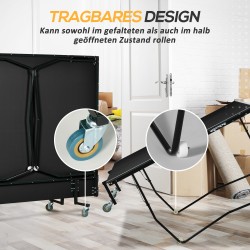 Pingispöytä sisäkäyttöön, kokoontaitettava, teräsrunko ja MDF, 274 x 152,5 x 76 cm, musta, verkko ja mailat mukana