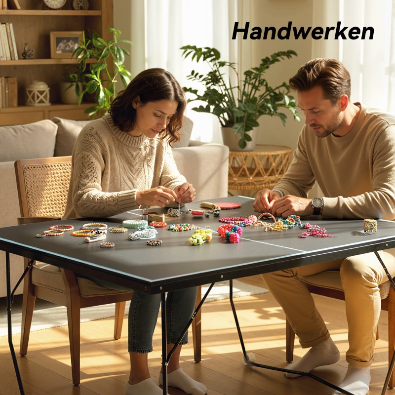 Pingispöytä sisäkäyttöön, kokoontaitettava, teräsrunko ja MDF, 274 x 152,5 x 76 cm, musta, verkko ja mailat mukana