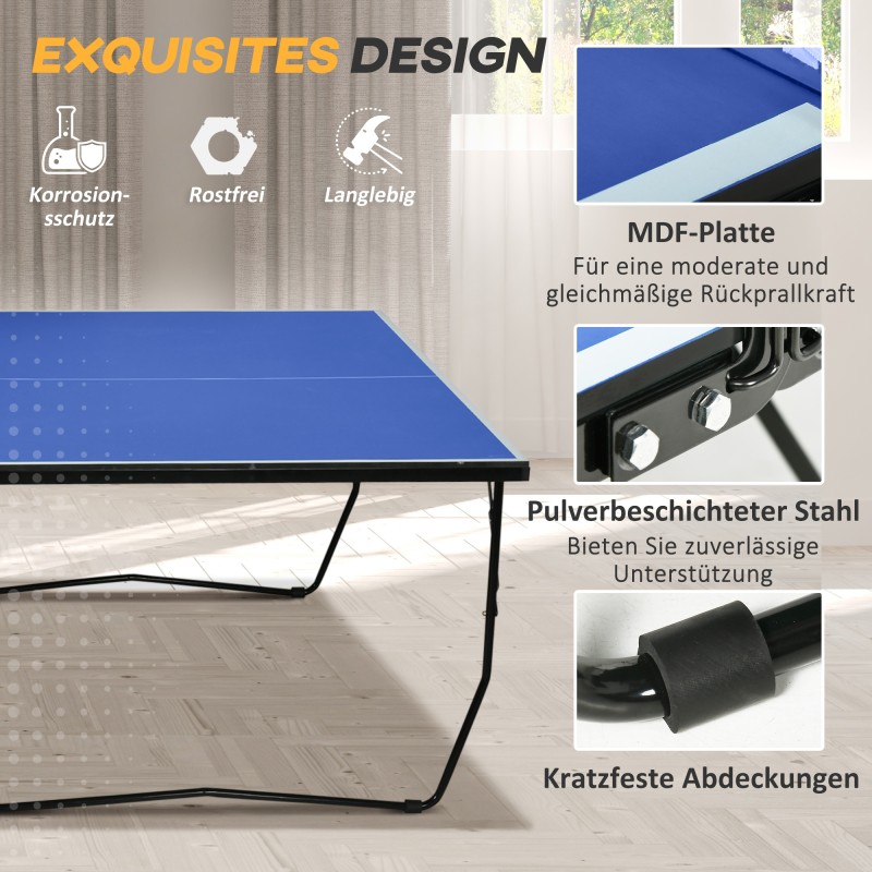 Pingispöytä sisäkäyttöön, kokoontaitettava, teräsrunkoinen MDF 274 x 152,5 x 76 cm, sininen