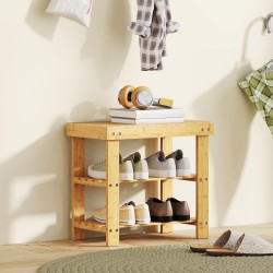 Kenkäpenkki eteiseen bambusta, 2 hyllyä ja istuin, 50 x 28 x 45 cm, luonnonpuu