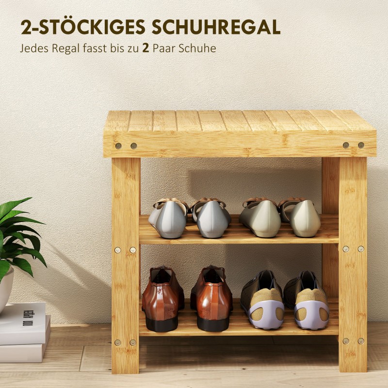 Kenkäpenkki eteiseen bambusta, 2 hyllyä ja istuin, 50 x 28 x 45 cm, luonnonpuu