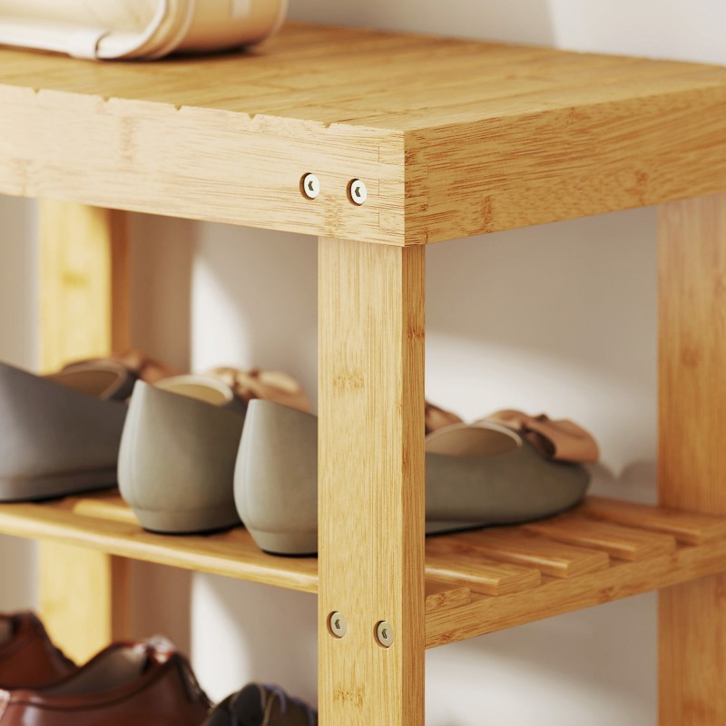 Kenkäpenkki eteiseen bambusta, 2 hyllyä ja istuin, 50 x 28 x 45 cm, luonnonpuu