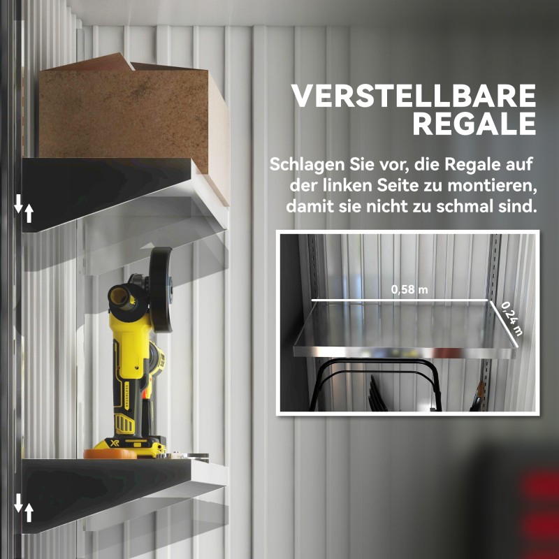 Pihavarasto puutarhatyökaluille, galvanoitu teräs, 155 x 87 cm, lukittava ovi, tummanharmaa