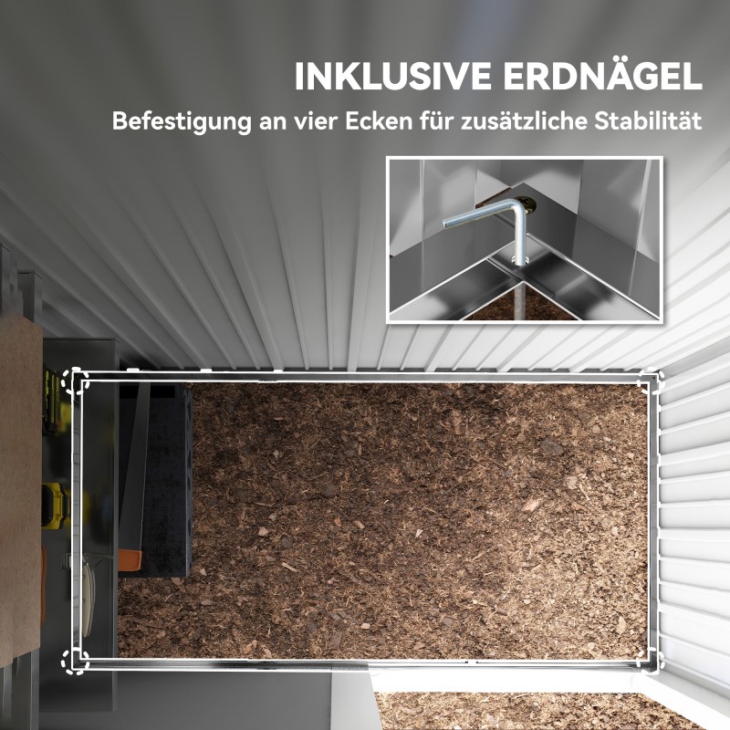 Pihavarasto puutarhatyökaluille, galvanoitu teräs, 155 x 87 cm, lukittava ovi, tummanharmaa