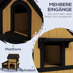 Kissamökki ulkokäyttöön, kaksikerroksinen tannenholz, 96 x 65 x 85,5 cm, keltainen/valkoinen/musta